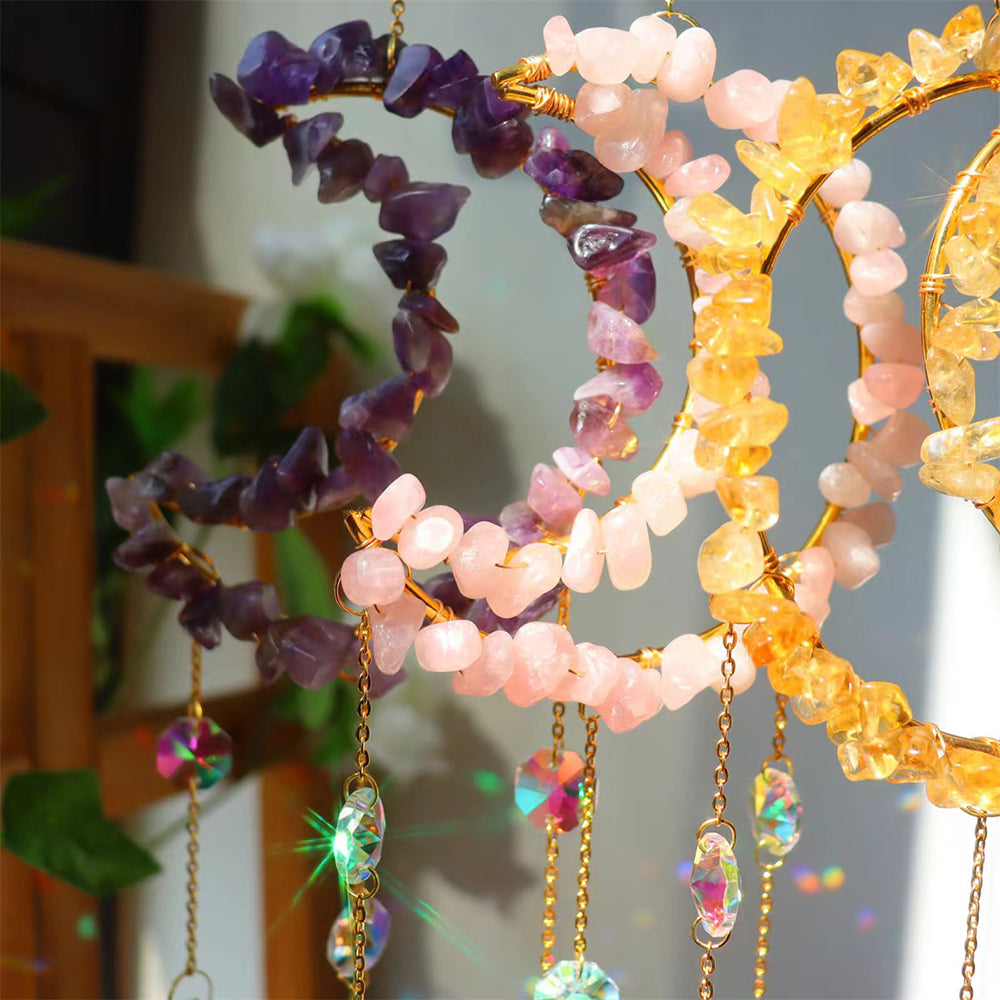 Raw Crystal Moon Wind Chimes