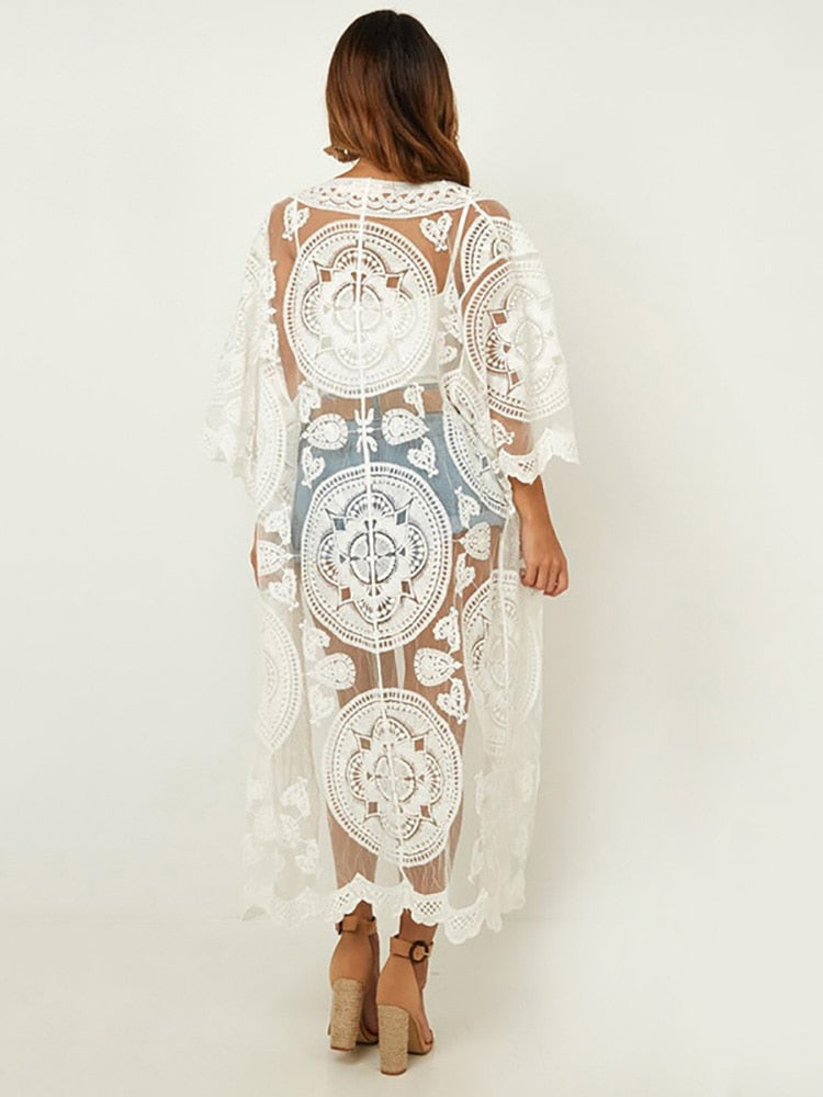 Long Bohoemian Lace Cover Up