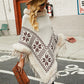 Bohemian Fringe Knit Poncho with Fur Collar