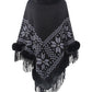 Bohemian Fringe Knit Poncho with Fur Collar