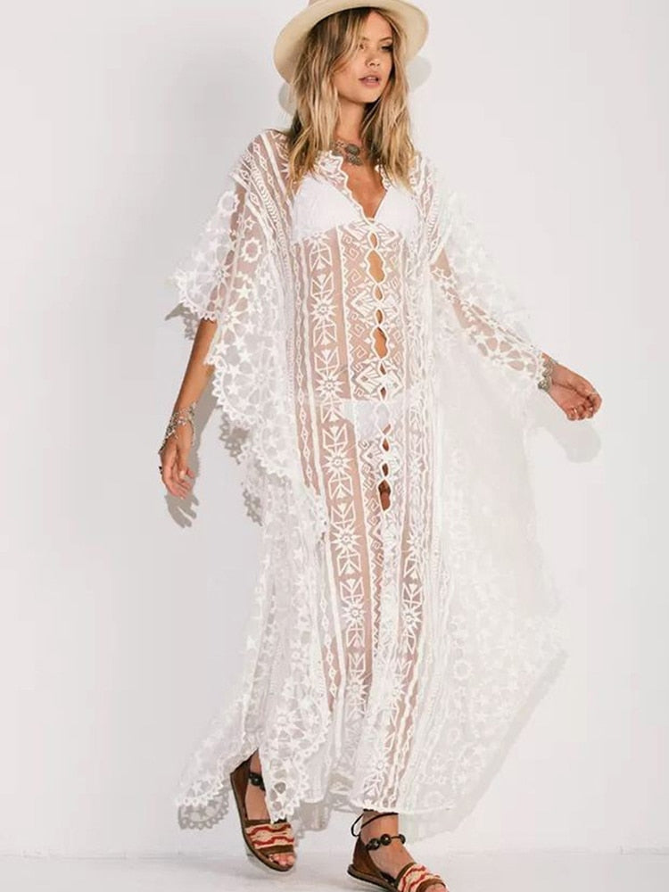 Bohemian White Long Dress Cover Up
