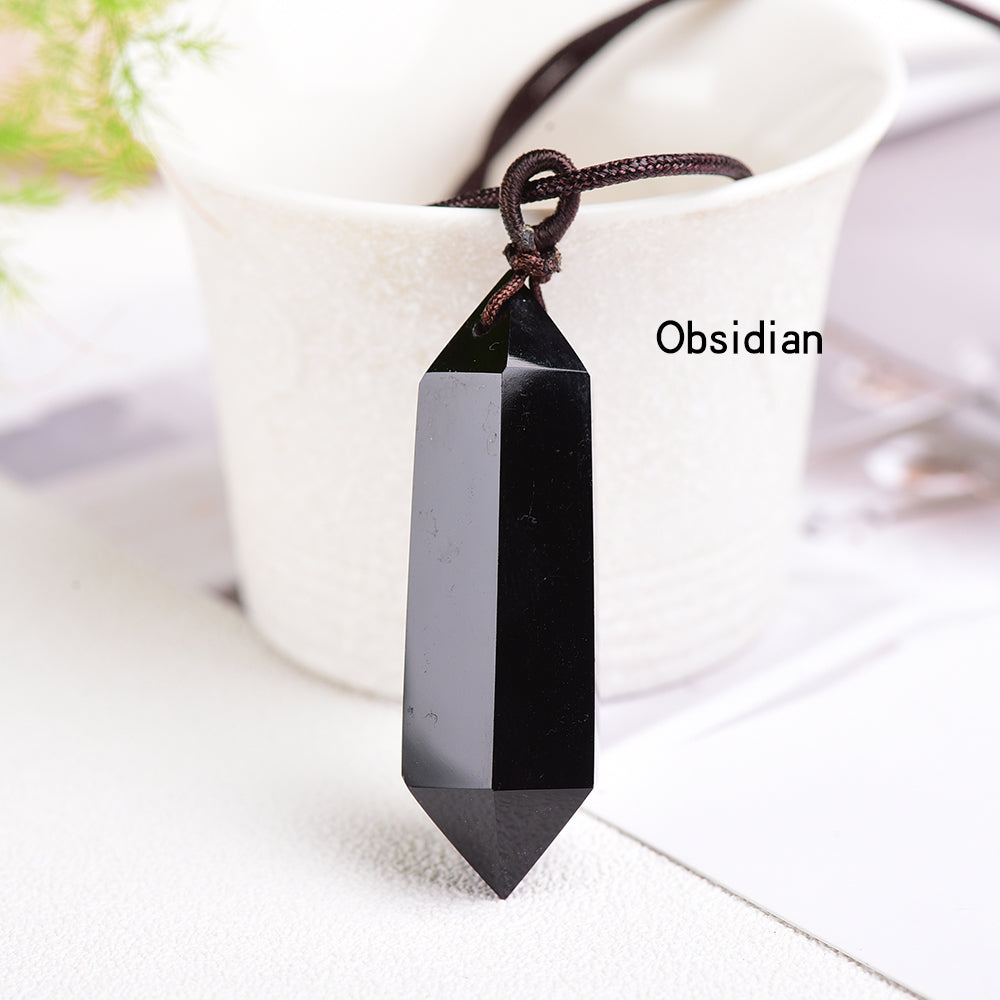 Obsidian Double Crystal Point Necklace