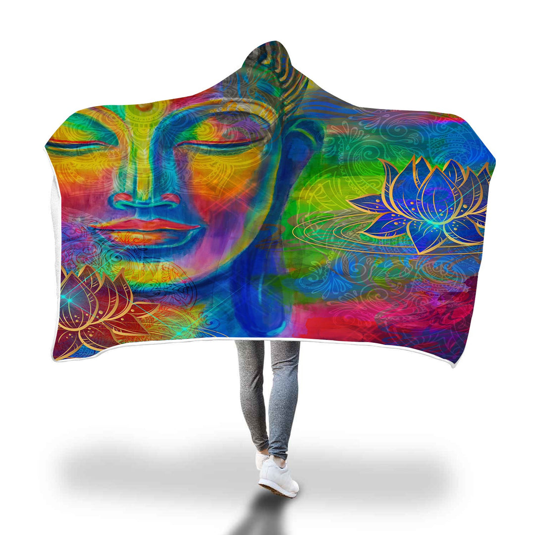 Vibrant Lotus Buddah Hooded Blanket