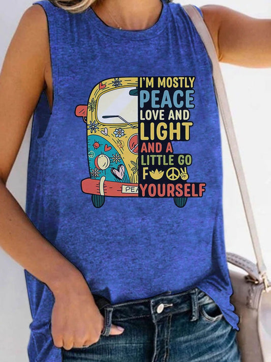 Peace, Love & Light Hippie Bus Tank- Light Blue