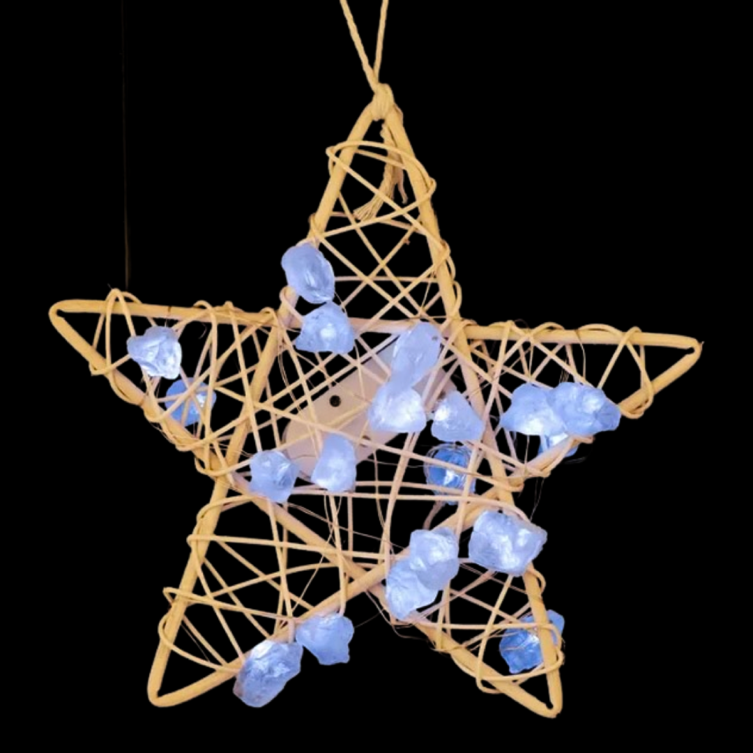 Rattan Crystal Star Light Decoration- Celestite