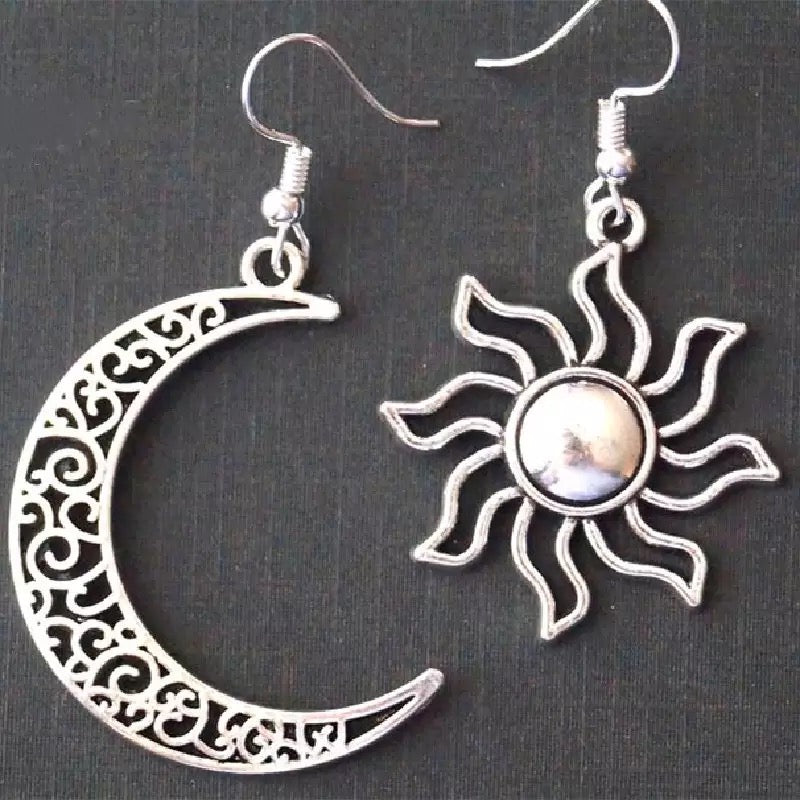 Crescent Moon & Sun Dangle Earrings