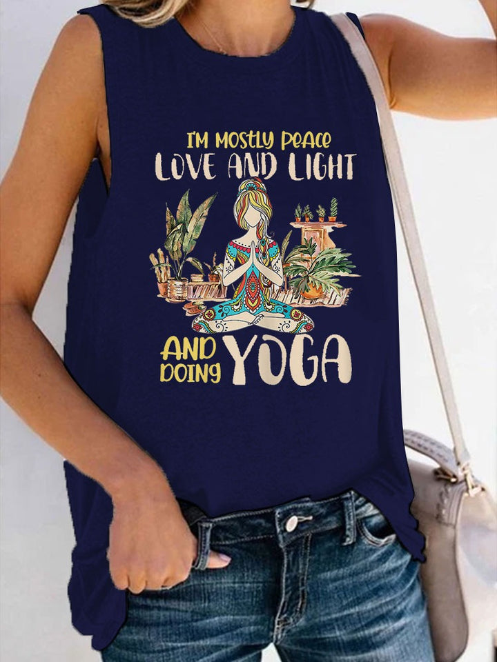 Peace, Love & Light & Yoga Tank -Dark Blue