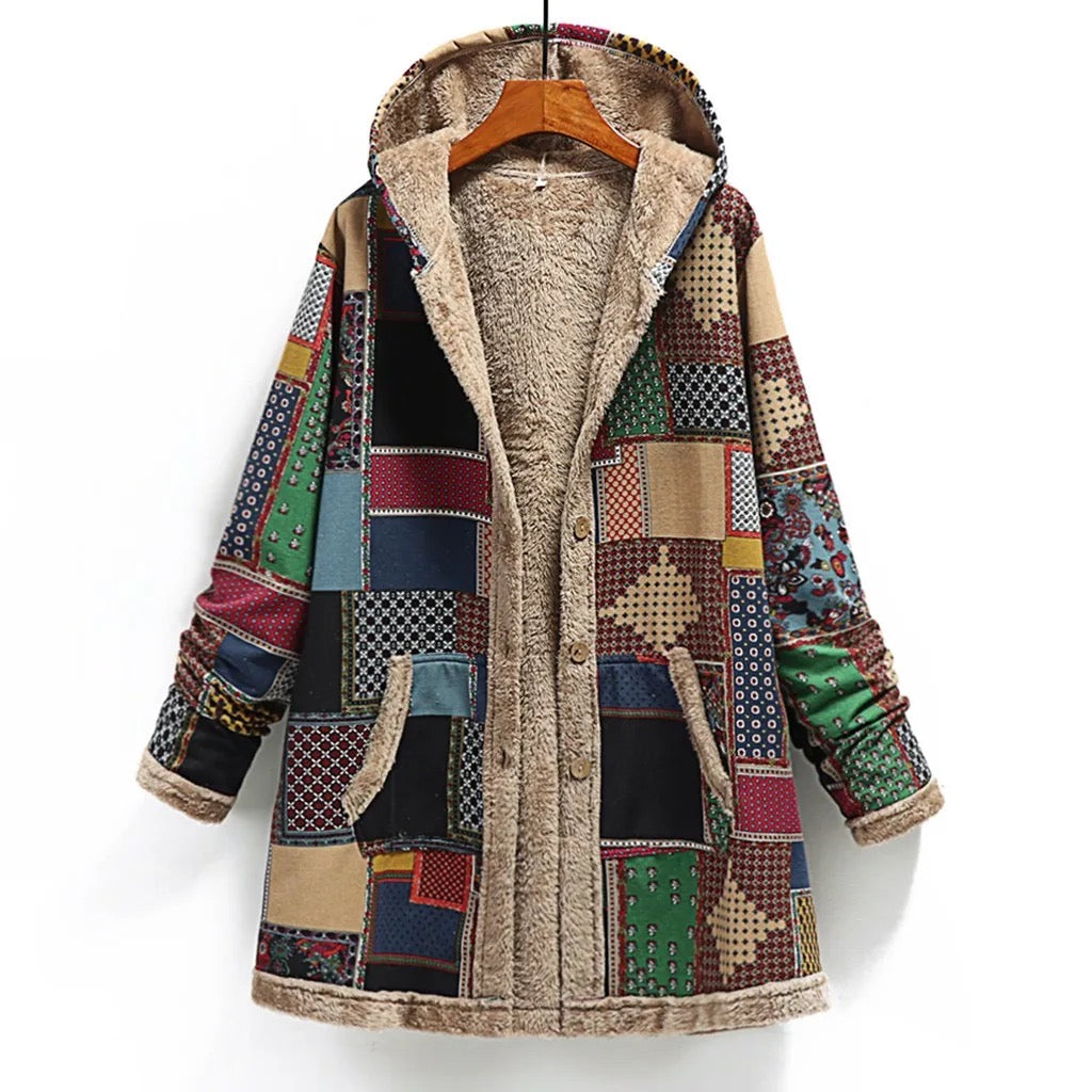Vintage Boho Fleece Hooded Jackets