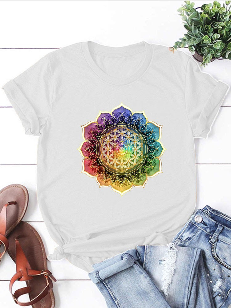 Flower of Life Mandala  Round Neck T-shirts