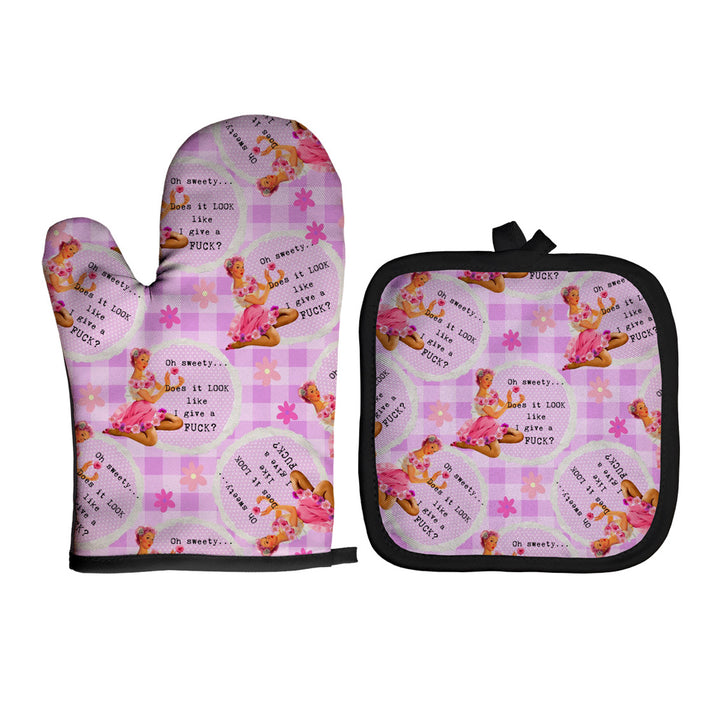 Oven Mitt & Apron Set- Oh Sweetie does it look like I give a F@ck