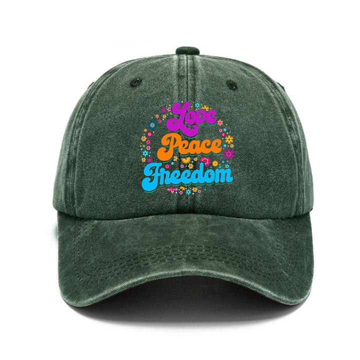 Washed Cotton Cap-Love,Peace, Freedom