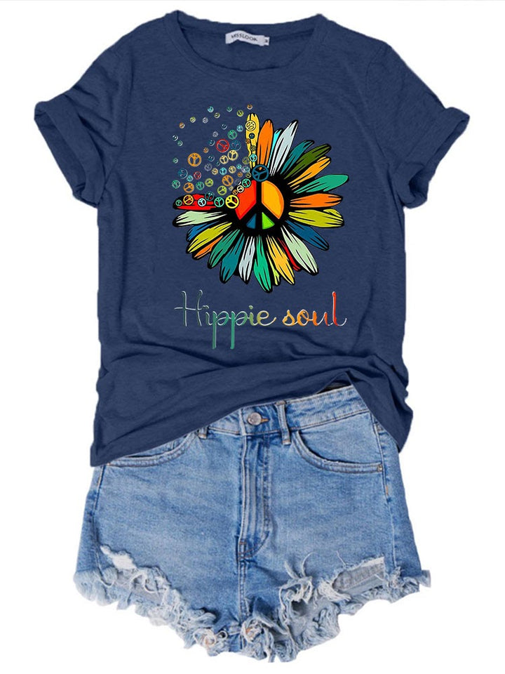 Hippie Soul  Round Neck T-shirt  - Navy