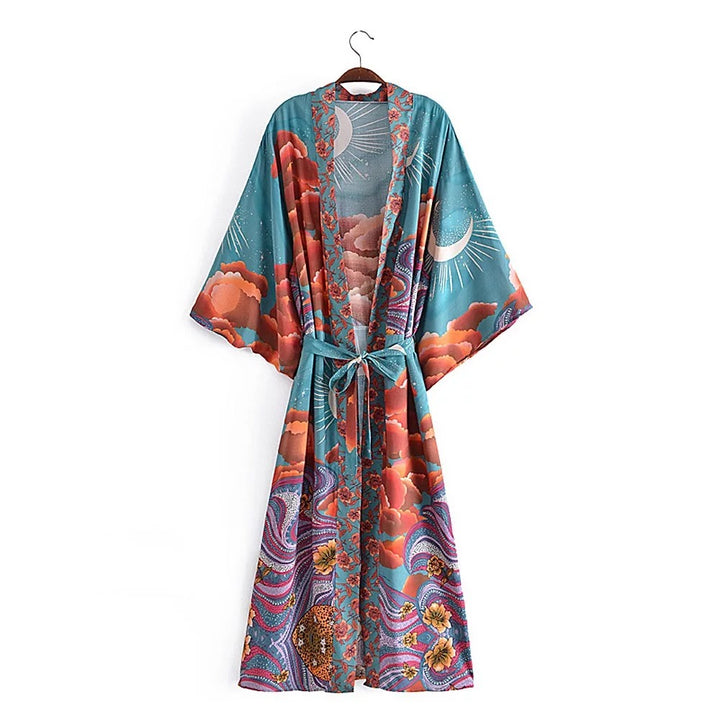 Floral Crescent Moon Long Kimono