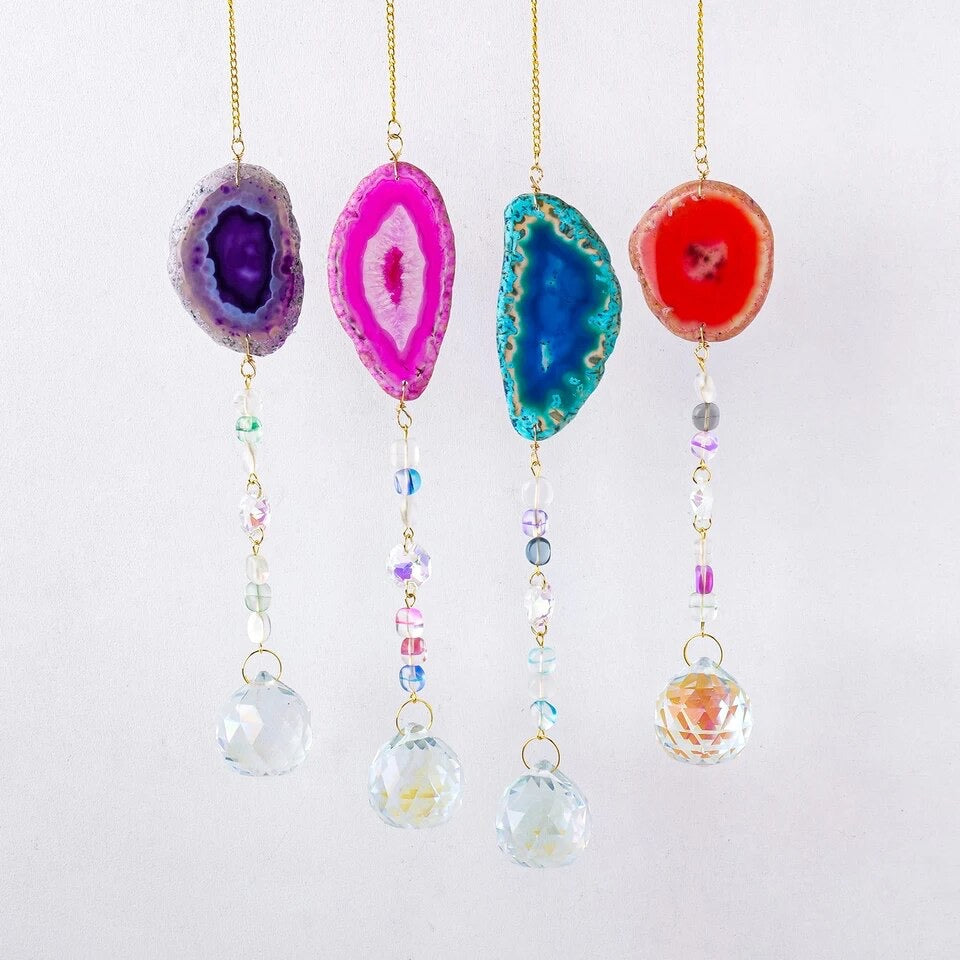 Natural Agate Crystal Suncatcher