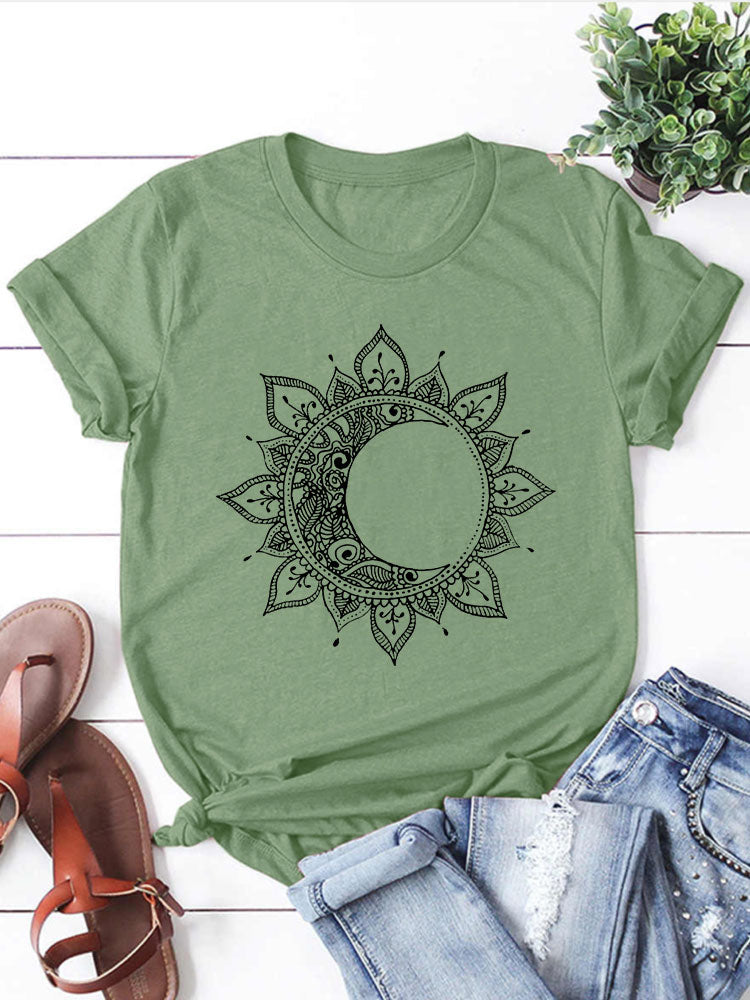 Sun & Crescent Moon T-Shirt- Sage