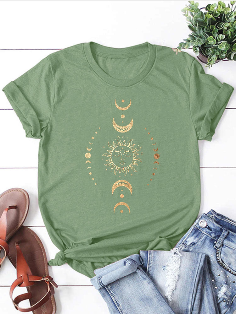 Solar Eclipse Sun & Moon T-Shirt - Sage
