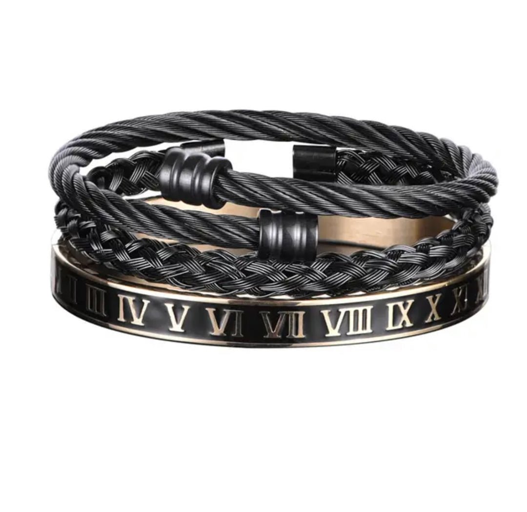 Roman Numerals Bracelet Set -Black