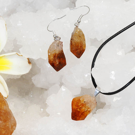 Raw Citrine Pendant and Earring Set