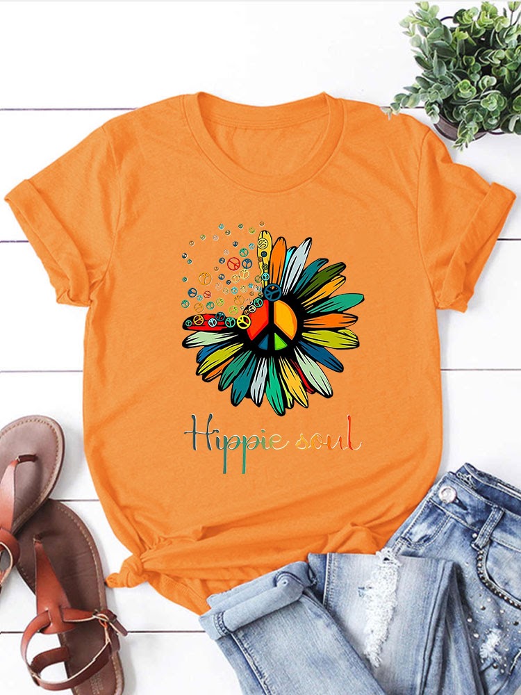 Hippie Soul Round Neck T-shirt -Orange