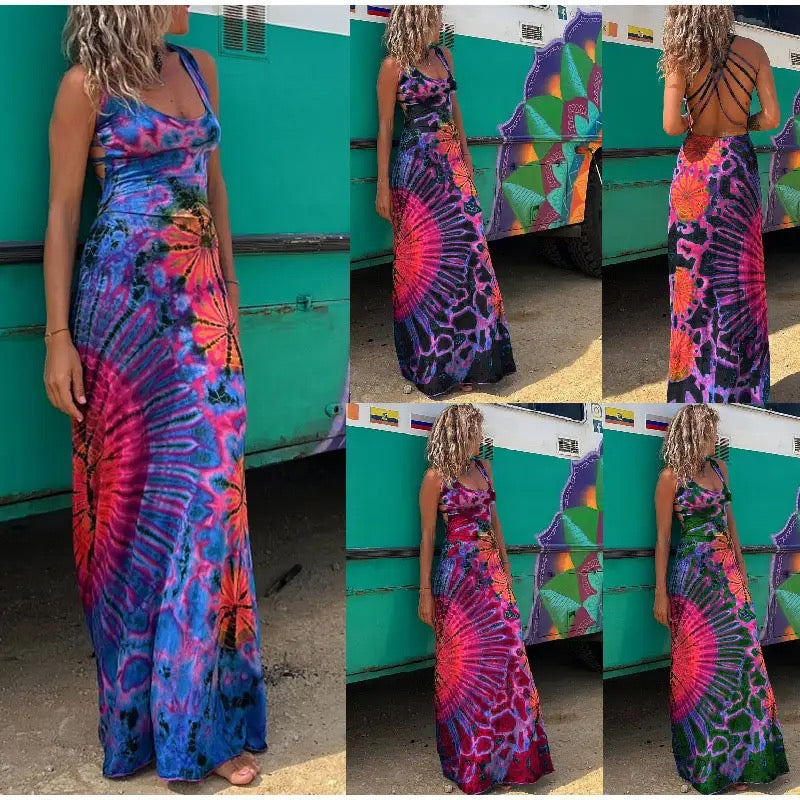 Mandala Tie Dye Strappy Back Dress