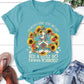 Sunflower, Peace, Love & Light T-Shirt- Teal
