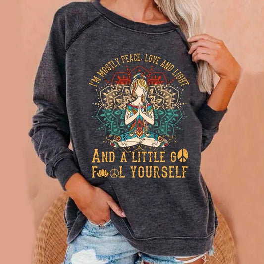 I’m mostly Peace, Love & Light & a little go F@ck Yourself Sweatshirt- Charcoal