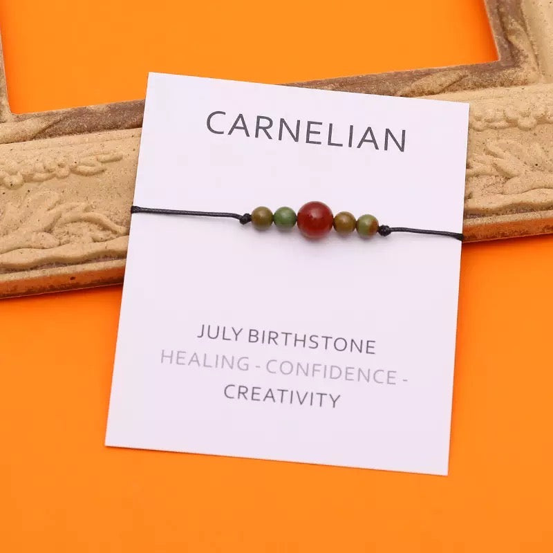Carnelian Crystal String Bracelet & Card