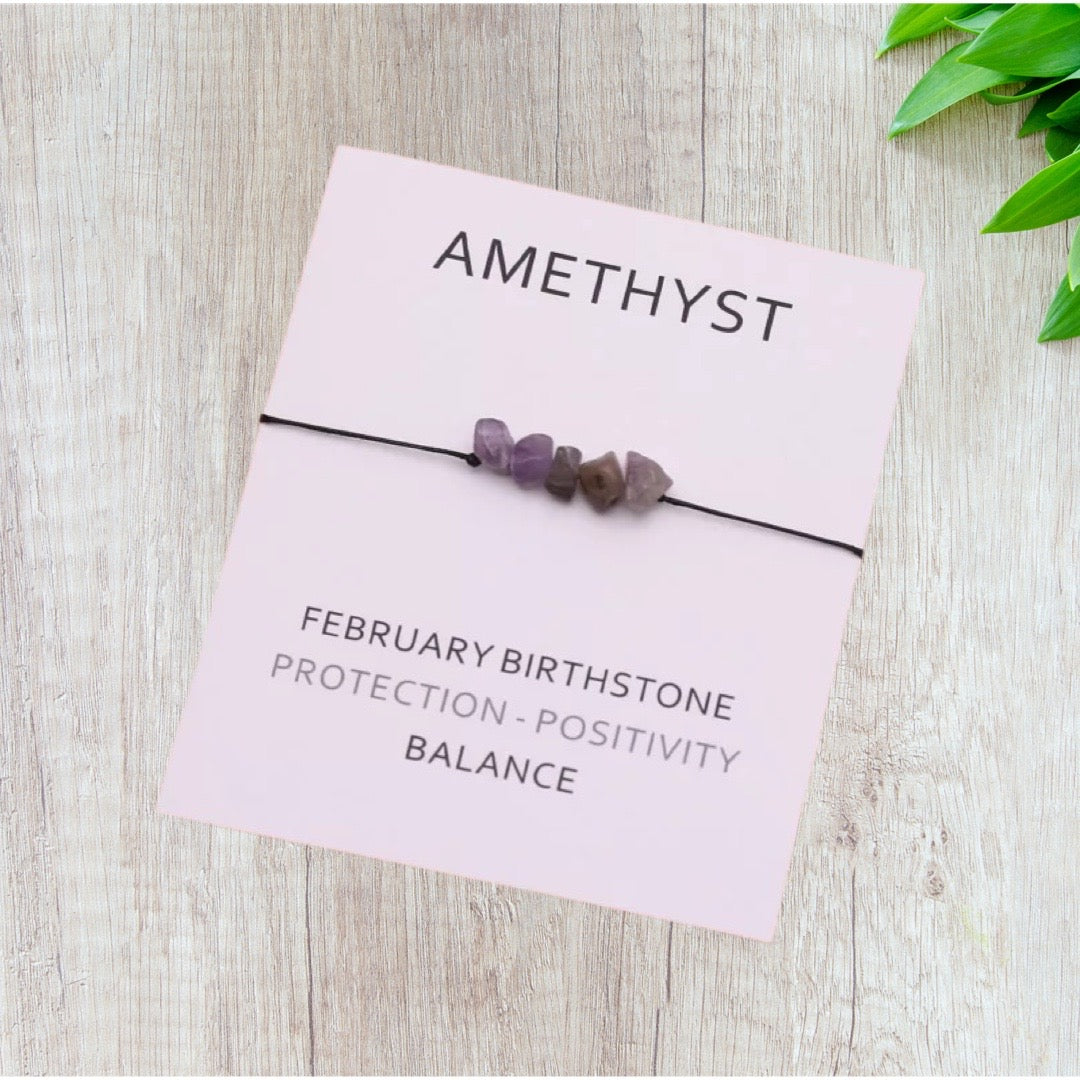 Amethyst Crystal String Bracelet & Card