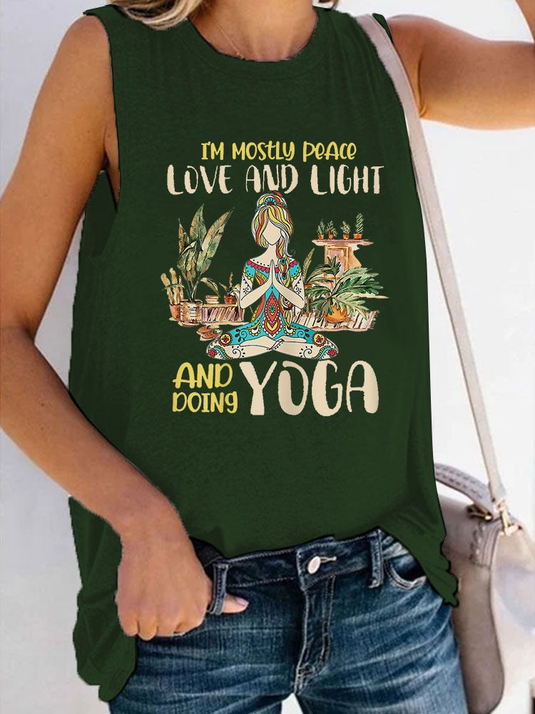 Peace, Love & Light & Yoga Tank -Army Green
