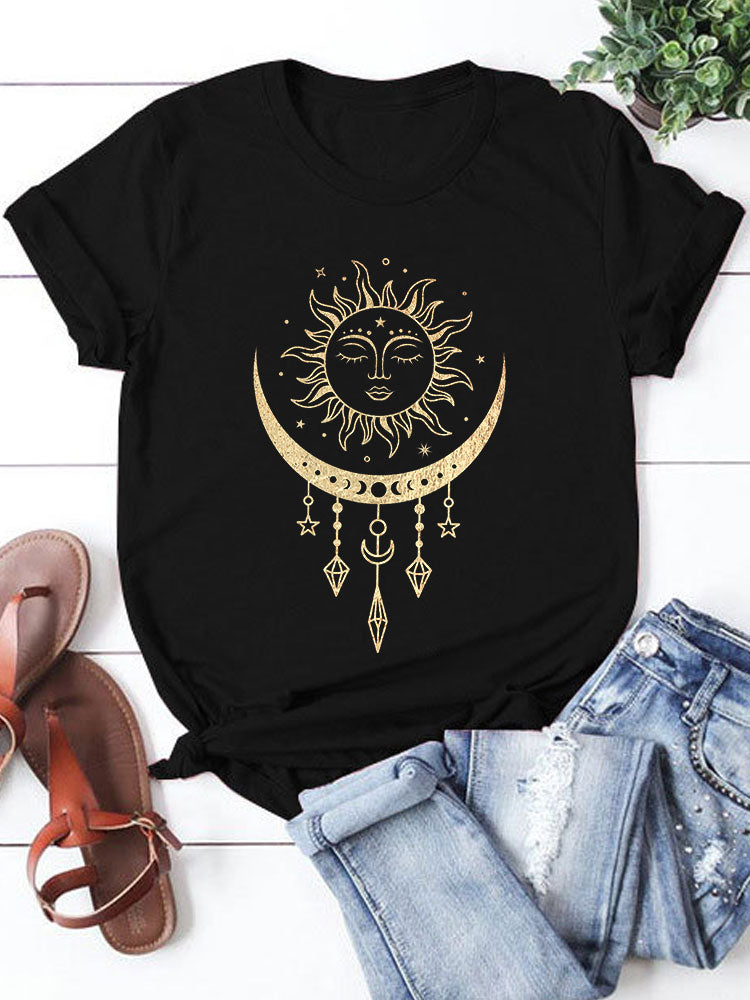 Sun & Moon Eclipse T-Shirts- Gold