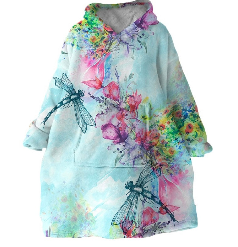 Colourful Dragonfly oversized Plush Hoodie