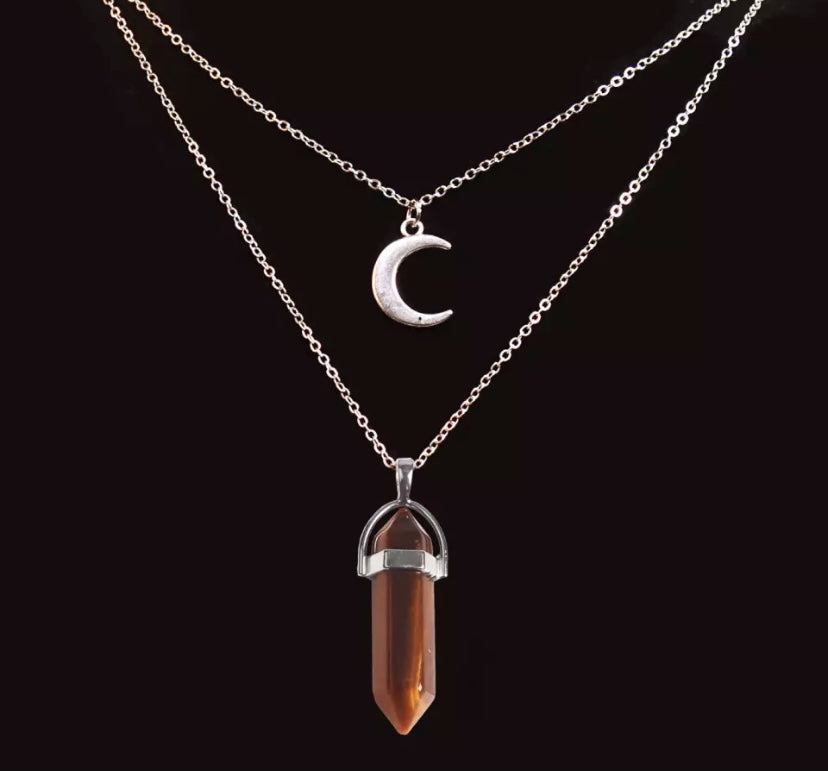 Goddess Crescent Moon Tigers Eye Necklace