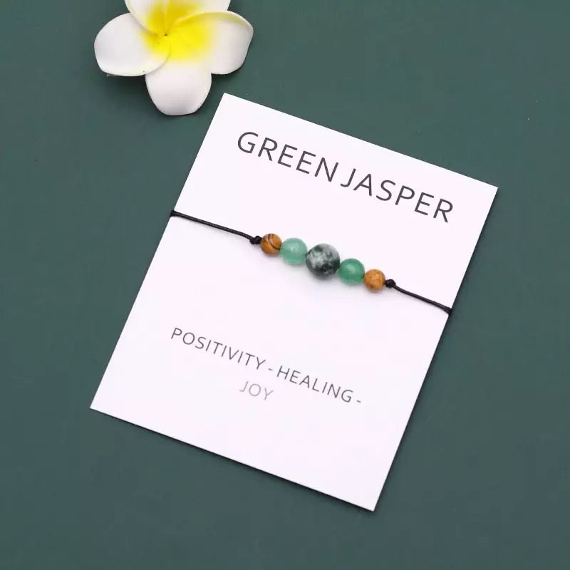 Green Jasper Crystal String Bracelet & Card