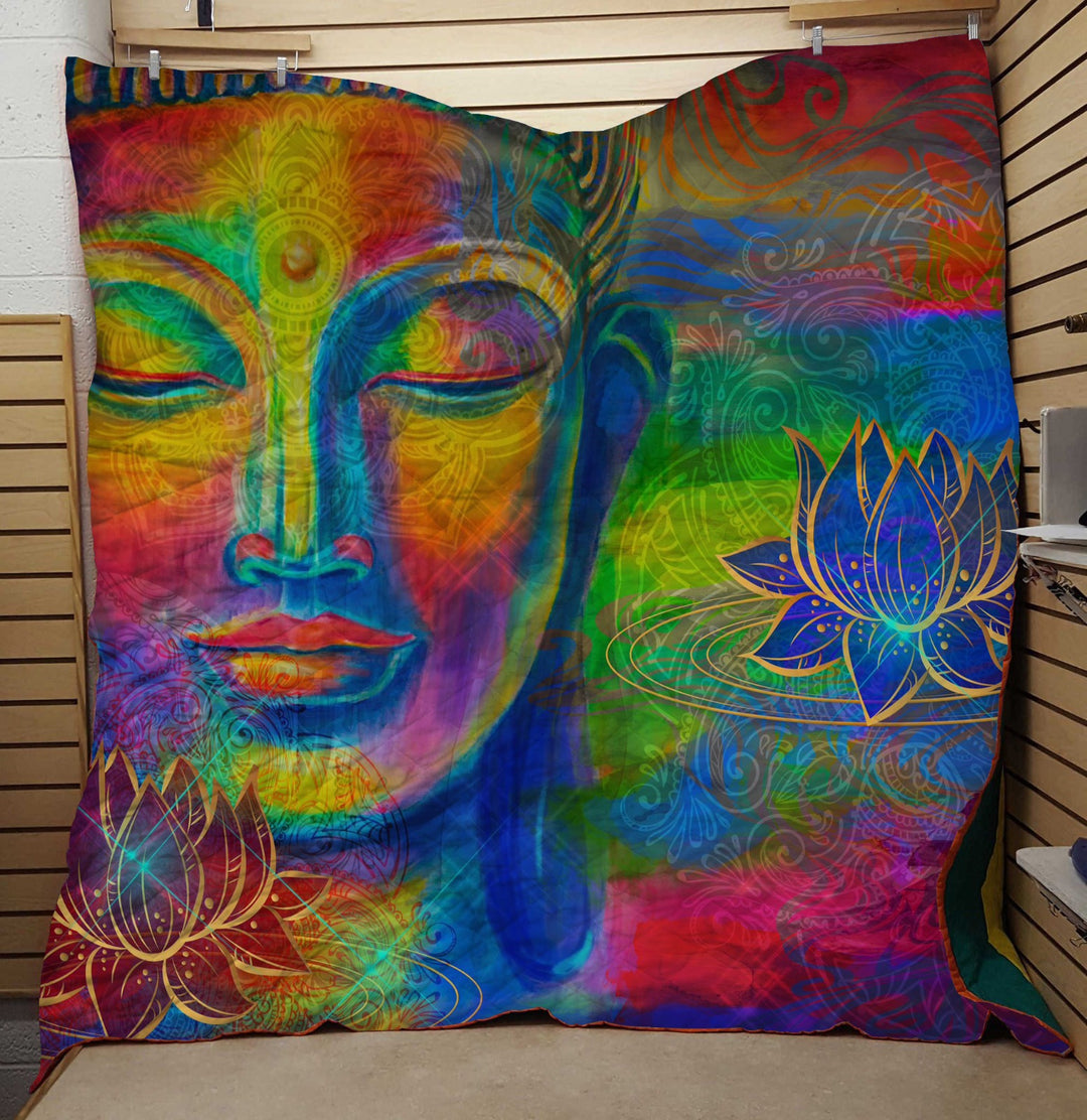 Vibrant Lotus Buddah Quilt
