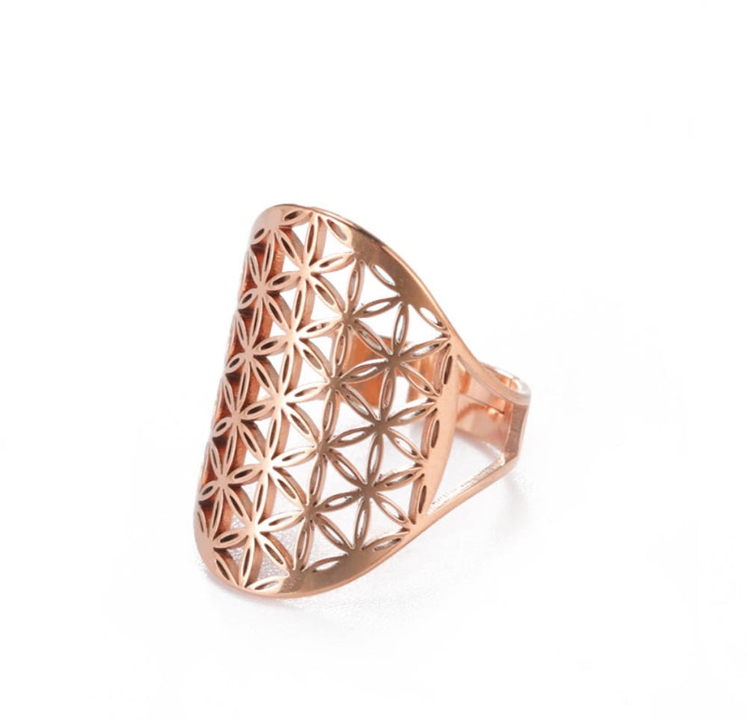 Flower of Life Stainless Steel Ring- Rose Gold
