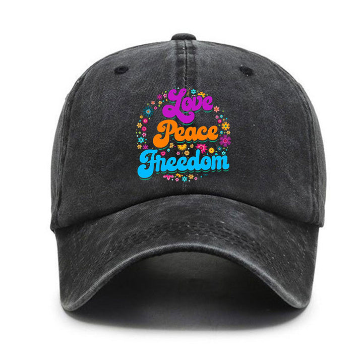 Washed Cotton Cap-Love,Peace, Freedom