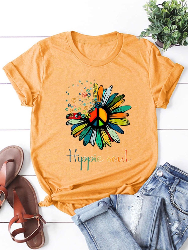 Hippie Soul Round Neck T-shirt -Mandarin