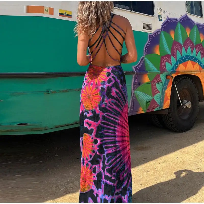 Mandala Tie Dye Strappy Back Dress