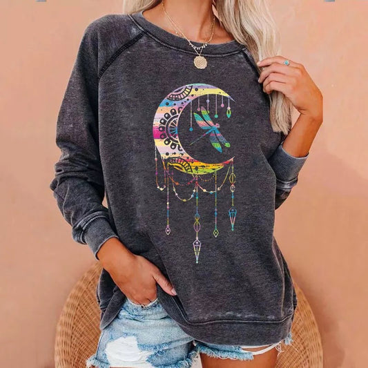 Mystic Moon Dragonfly Sweatshirt- Charcoal