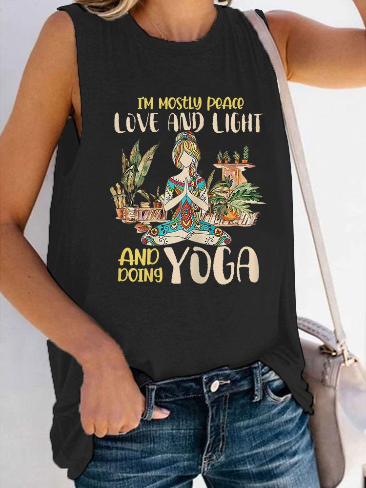 Peace, Love & Light & Yoga Tank -Black