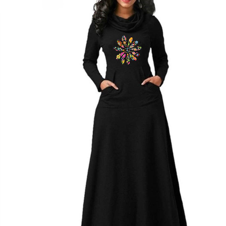 Hippie Flower Power Long Sleeve Maxi Dress