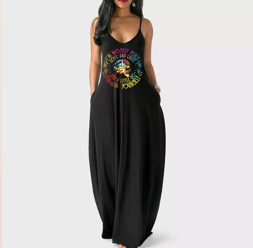 Mostly Peace, Love feat Whisper Words Loose fit  Maxi Dress