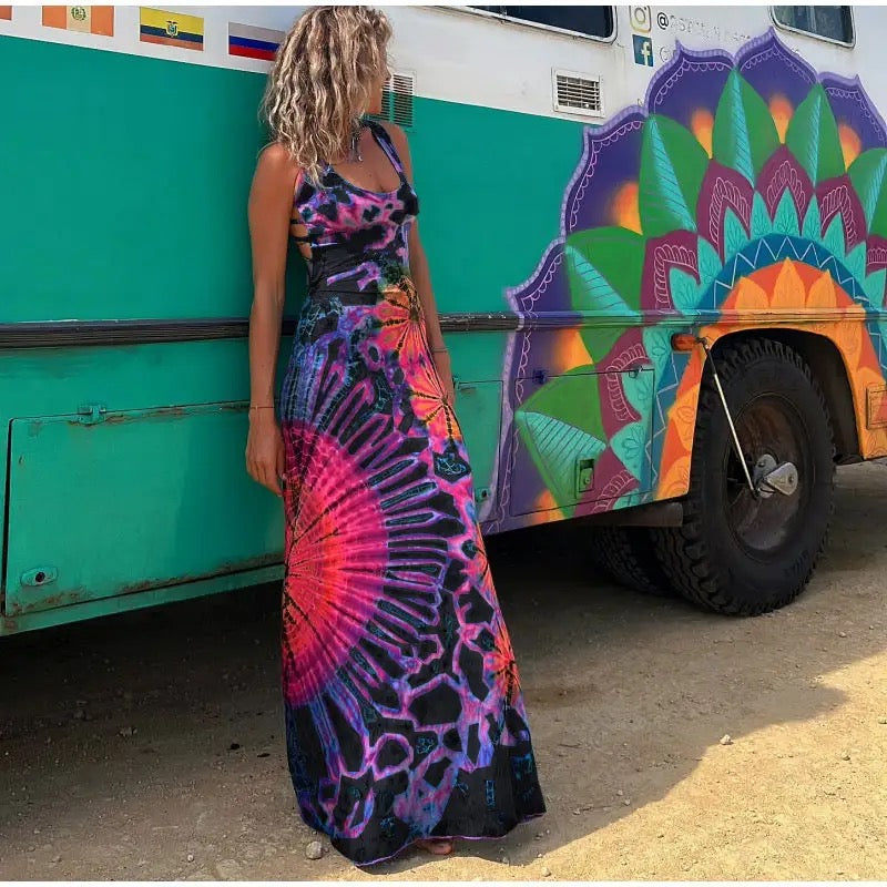 Mandala Tie Dye Strappy Back Dress