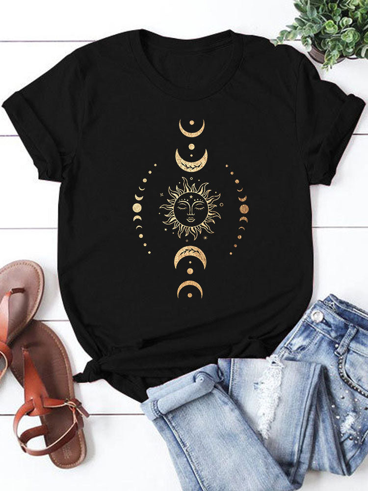 Solar Eclipse Sun & Moon T-Shirts- Gold