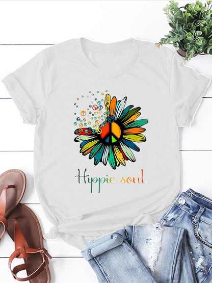 Hippie Soul Round Neck T-shirt - White