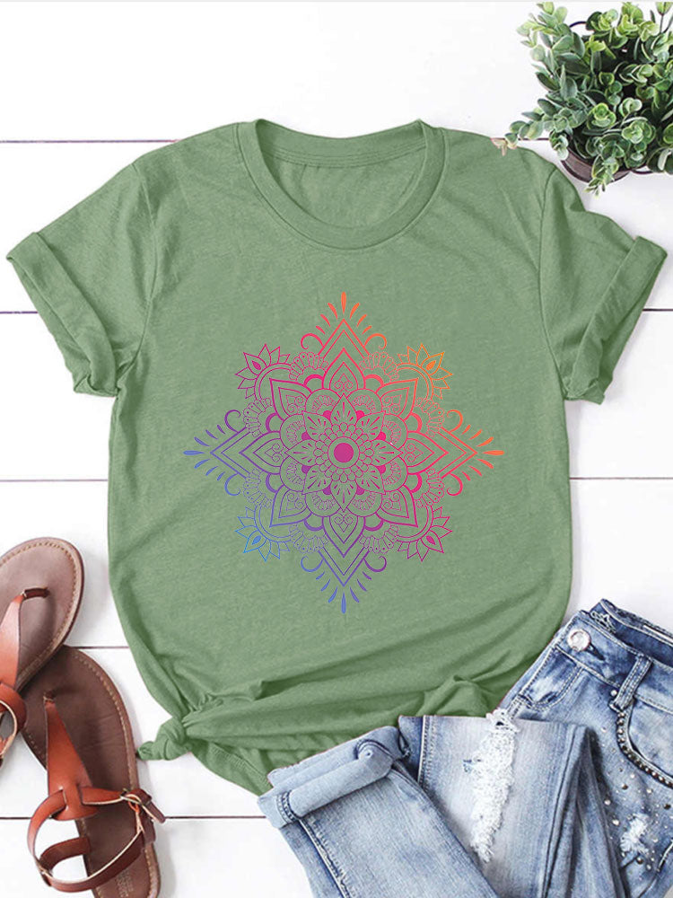 Mandala Lotus T-Shirt-Sage