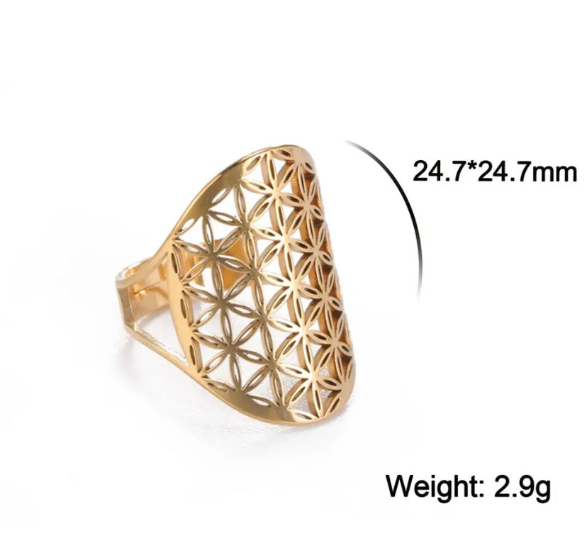 Flower of Life Stainless Steel Ring-Gold