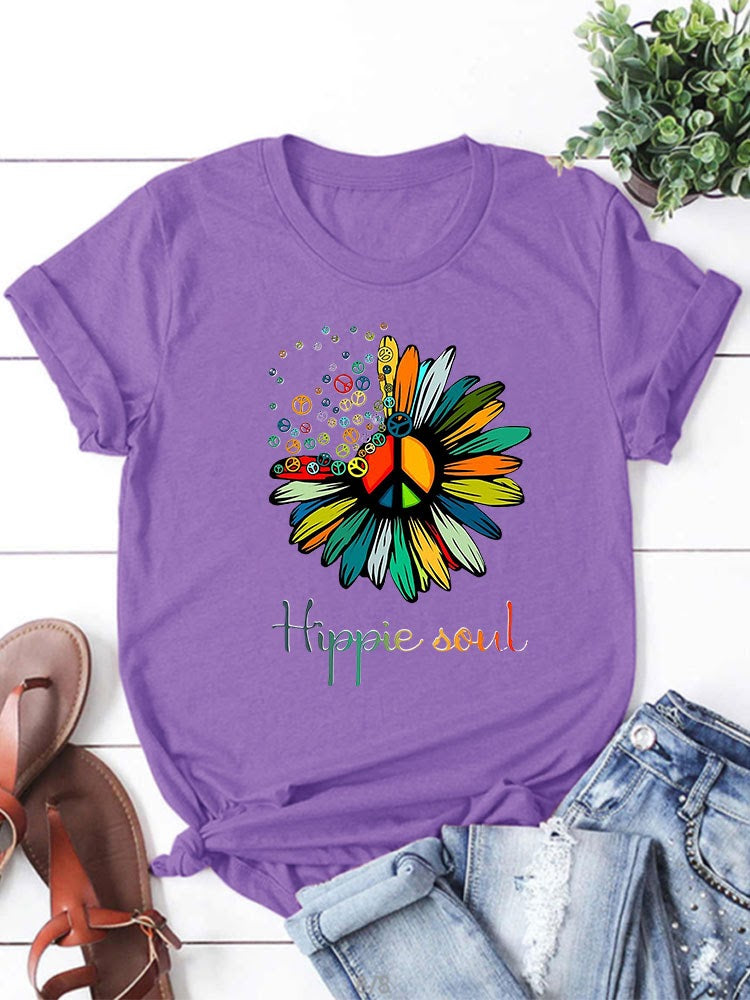 Hippie Soul Round Neck T-Shirt - Purple