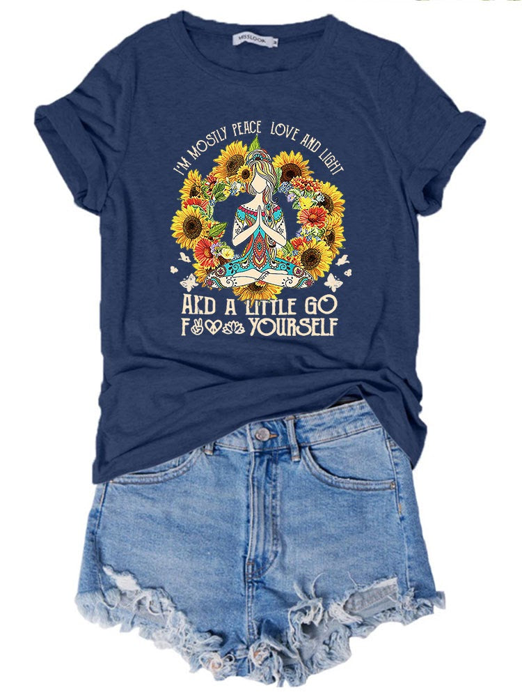 Sunflower, Peace, Love & Light T-Shirt- Navy