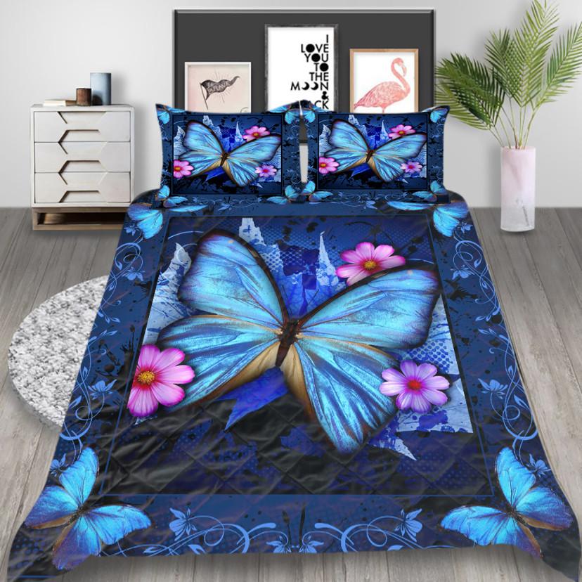Blue Butterflies Quilt Set